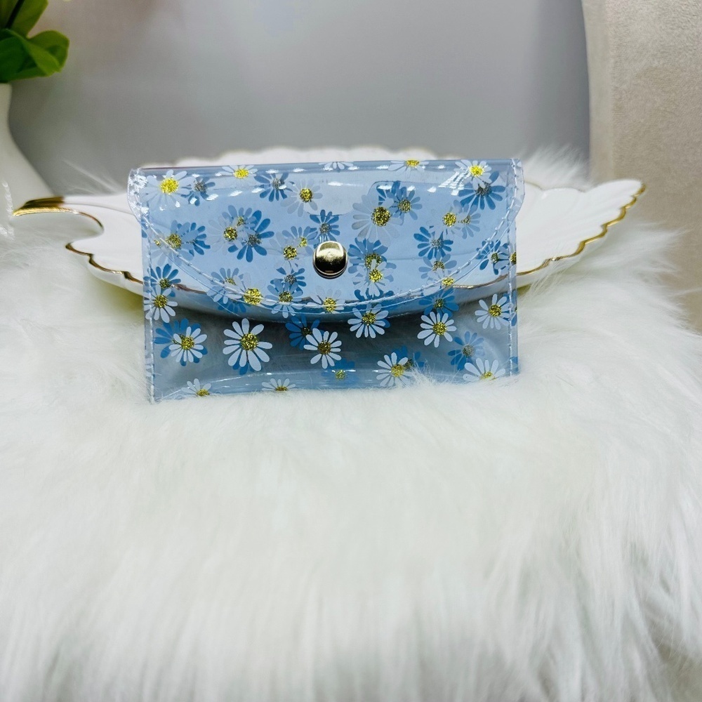 Florals Clear Card Case Wallet in light blue